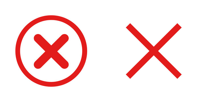 Red cross mark and incorrect sign icons isolated on transparent background