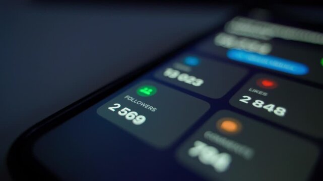 Mobile app showing number of followers and statistics for blogger, close-up