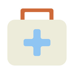 Obraz premium A beige first aid kit with a blue cross and orange handle
