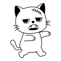 Obraz premium Zombie cat in line style. Zombie icon. Cat sticker. Cute sticker