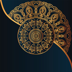 Luxury Islamic Mandala Corner Design, Golden Arabic Ornament on Dark Background