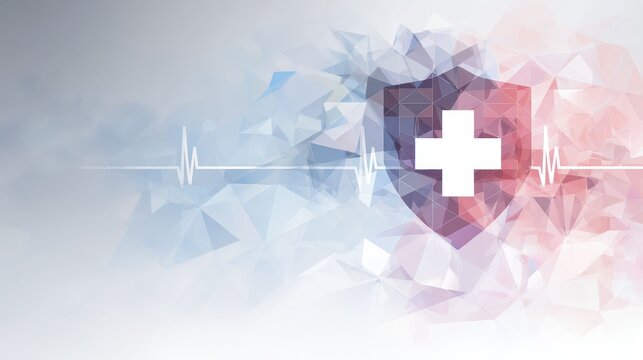 Abstract Health Shield with Heartbeat Line Art