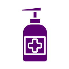 Obraz premium Purple dispenser bottle with a white cross symbol