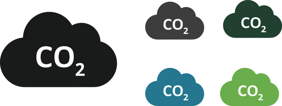 Vector collection of CO2 cloud icons in different colors representing carbon dioxide emissions greenhouse gas footprints and environmental climate change isolated on white background