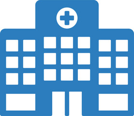 Obraz premium Blue Hospital Building Icon with Cross Symbol Medical Healthcare Facade Clean Vector Illustration