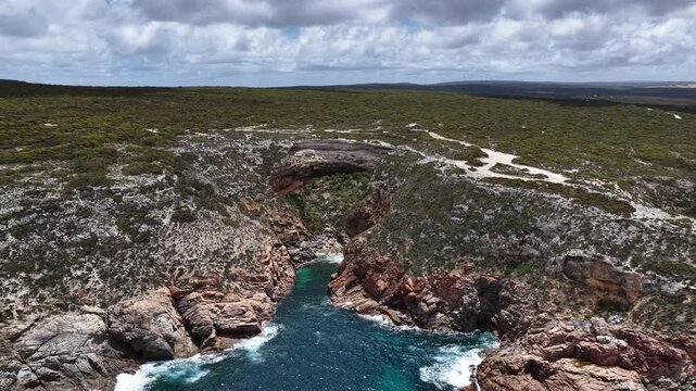 Pelamis Point, Sleaford, South Australia &ndash; 4K Aerial Drone Footage of Fishery Bay, rocky headlands, limestone cliffs, ocean waves, rugged Eyre peninsula coastline in Lincoln National Park.