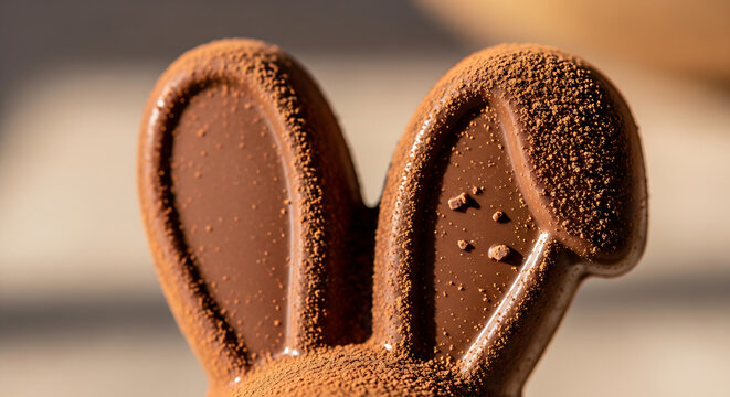 Chocolate easter bunny ears with brown sugar decoration on top closeup