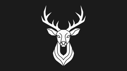 Naklejka premium Elegant White Stag Head Emblem on Black Background.