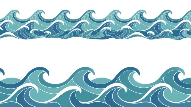 Vibrant ocean waves border design with white background
