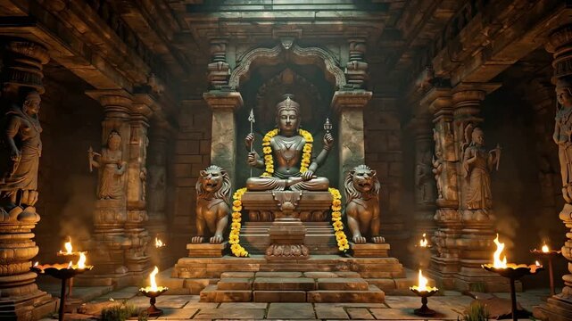 Narasimha Jayanti background with lion motifs and temple carvings for Hindu worship