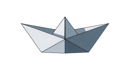 A stylized geometric origami paper boat floating in a minimalist design space