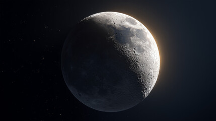 Obraz premium Half Moon Phase with Detailed Terminator Line and Lunar Craters