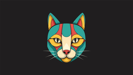 Obraz premium Colorful Abstract Cat Face Illustration with Geometric Patterns.