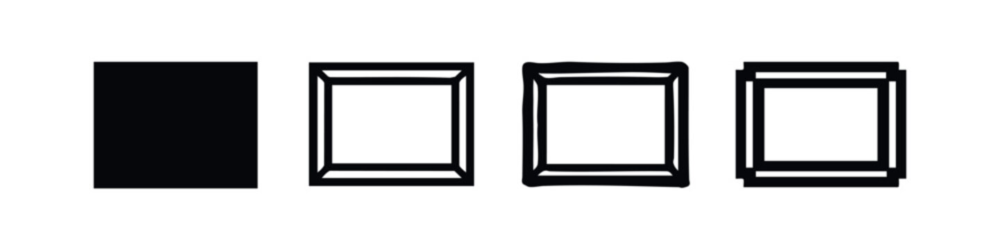 Set of four square frame icons with different artistic interpretations on a white background, for borders or displays.