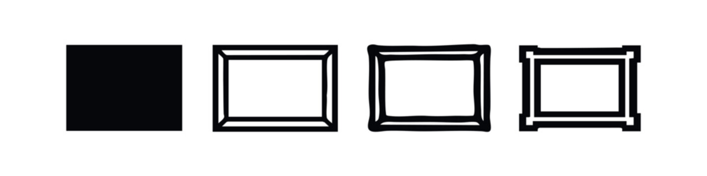 Set of four square frame icons with different artistic interpretations on a white background, for borders or displays.