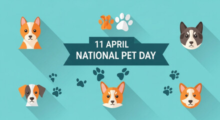 National pet day celebration with corgis and dogs on teal background