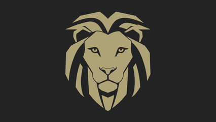 Obraz premium Geometric Lion Head Emblem with Golden Mane and Dark Background.