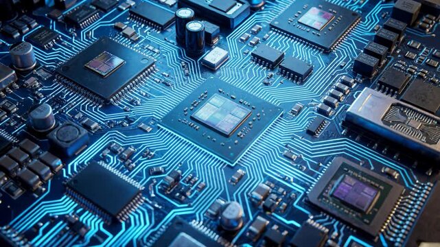 Green nano technology enabled circuit board with glowing traces and microchips conveying innovation and futuristic energy green nano technology