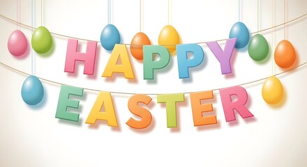 Easter celebration banner with colorful eggs and happy easter sign
