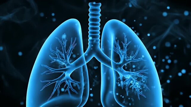 3D Animation of Human Lungs Showing Breathing Process and Pollutant Particles in Bronchi