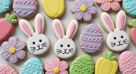 Colorful easter cookies with bunny and egg designs