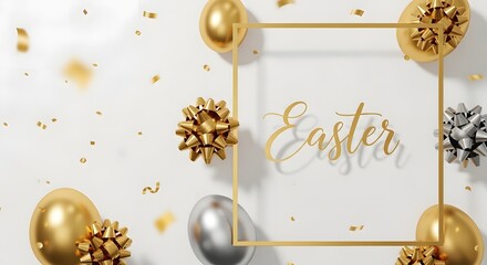 Easter celebration with golden decorations and balloons