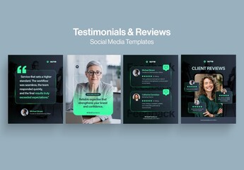Testimonials Reviews Social Media Template for Client Feedback, Quotes & Comment Posts & Stories