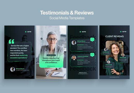 Testimonials Reviews Social Media Template for Client Feedback, Quotes & Comment Posts & Stories