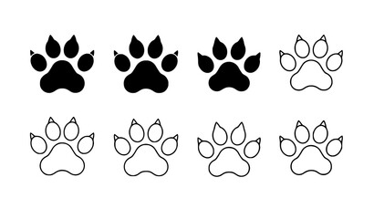 Fototapeta premium Modern Dog Cat Paw Print Logo Flat Vector Pet Footprint Icon Collection