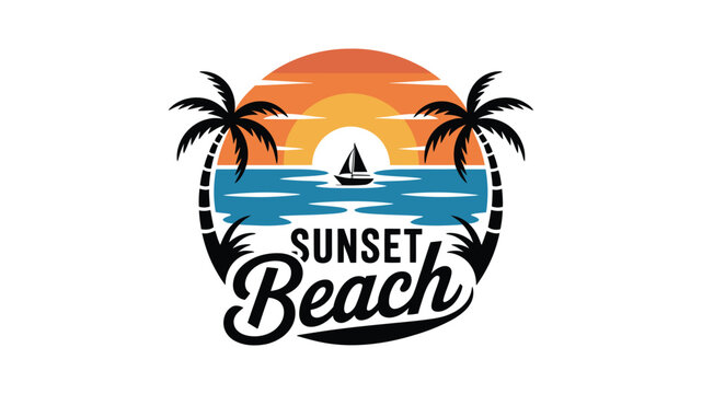 Vibrant logo for a tropical beach resort named sunset beach