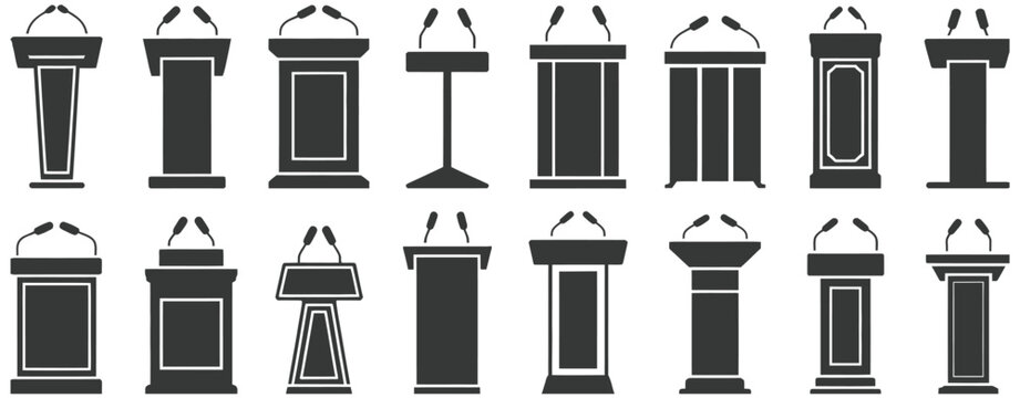 Podium modern classic lectern shapes microphone stand vector pack for ranked conference graphics, presentation stage designs, speech event visuals, award ceremony layouts, and professional vector 