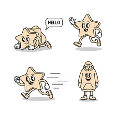 Cartoon star character greeting and running with different expressions