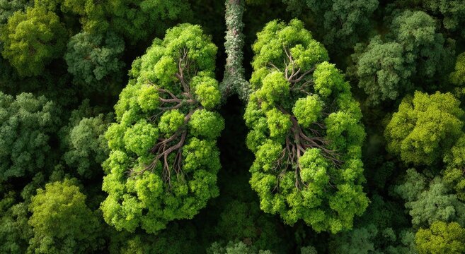 Lush green trees form lungs amidst a vibrant forest canopy