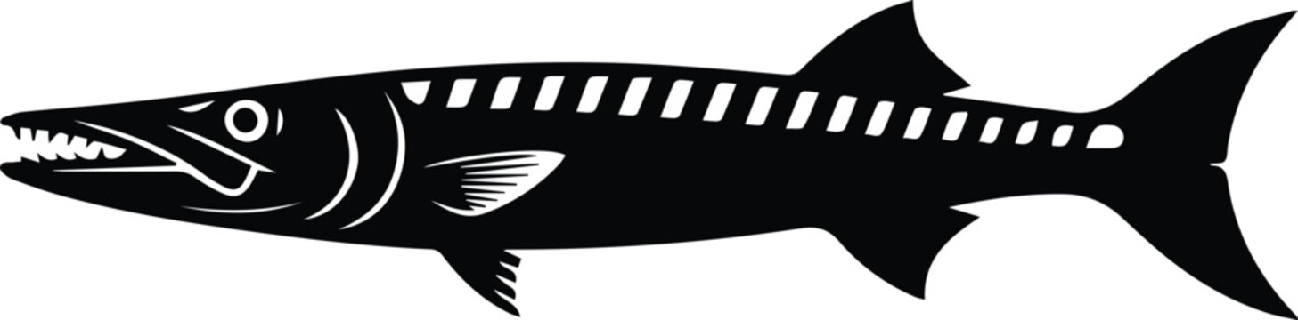Minimalist black barracuda fish silhouette vector icon
