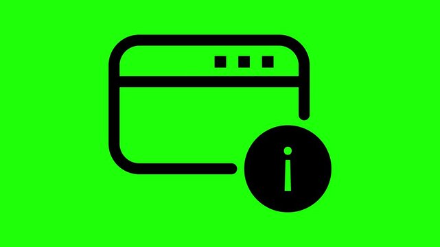 Website browser window with information icon animation on green screen, UI overlay for web details and help menu chroma key video asset