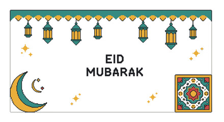 Vibrant vector illustration celebrating a festive cultural holiday, featuring decorative lanterns, a crescent moon, and intricate geometric patterns on a greeting card banner for joyful greetings