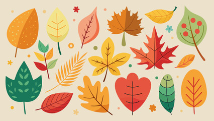 Obraz premium hand drawn whimsical autumn leaves collection. Charming autumn collection featuring squirrel train snail and falling leaves