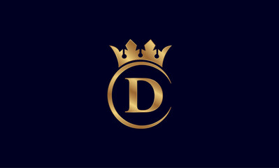 Luxury Golden Letter D Logo with Royal Crown and Circular Frame on Dark Background	