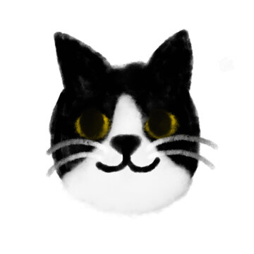 high quality drawing doodle black and white cat tuxedo smile cute vector illustration watercolor painting