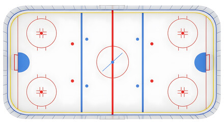 Naklejka premium Overhead view of a professional ice hockey rink diagram with all standard markings and zones
