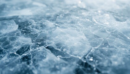 Obraz premium A close-up view of a frozen surface with cracked ice and a blue hue
