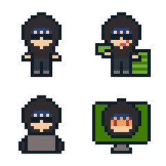 Fototapeta premium 8-bit pixel art hacker character set