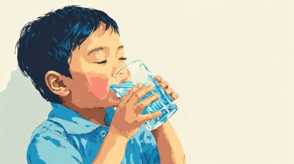 コップから水を飲む子供