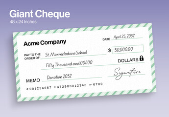 Giant Blank Check Template for Charity Donation Ceremony Presentation Cheque, Big Check for Prize Money