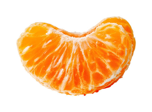 Fresh orange segment peeled and ready to eat isolated on transparent background
