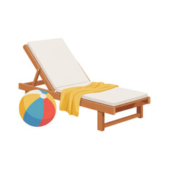 Beach chair and colorful beach ball lounge white brown isolated on a transparent background