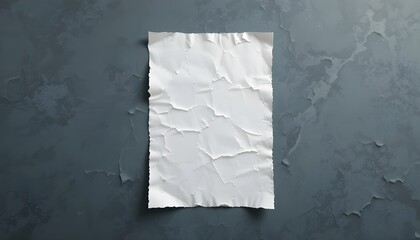 Wrinkled poster template made of white paper and a replica of a blank sheet of glued creased paper