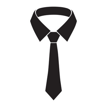 Black and white tie with shirt collar clip art Icon Silhouette vector black on a white background