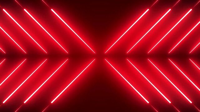 Abstract background with red neon lights forming symmetrical glowing arrow shapes in a dark digital space.