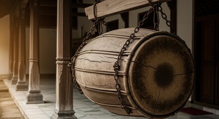 Vintage Wooden Barrel Hanging in Corridor.
